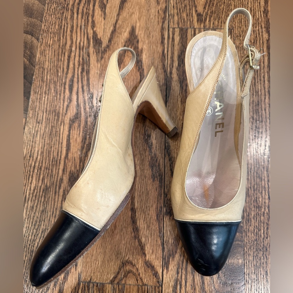 Chanel vintage classic sling back leather pumps heels with original box base - Picture 3 of 10